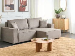 Sofa rozkładana dla 3 osób KARILA Beżowoszary ze schowkiem Lewostronny