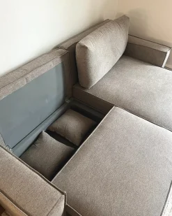 Sofa rozkładana dla 3 osób KARILA Beżowoszary ze schowkiem Lewostronny