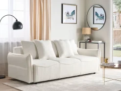 Best Sofa rozkładana dla 3 osób KRAMA Boucle Biały ze schowkiem Sofy Z Funkcją Spania|Wszystkie Sofy