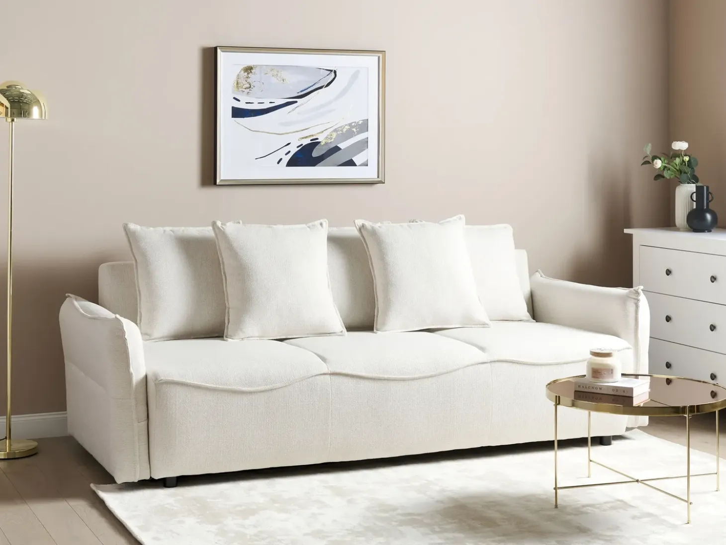 Discount Sofa rozkładana dla 3 osób KRAMA Złamana biel ze schowkiem Sofy Z Funkcją Spania|Wszystkie Sofy