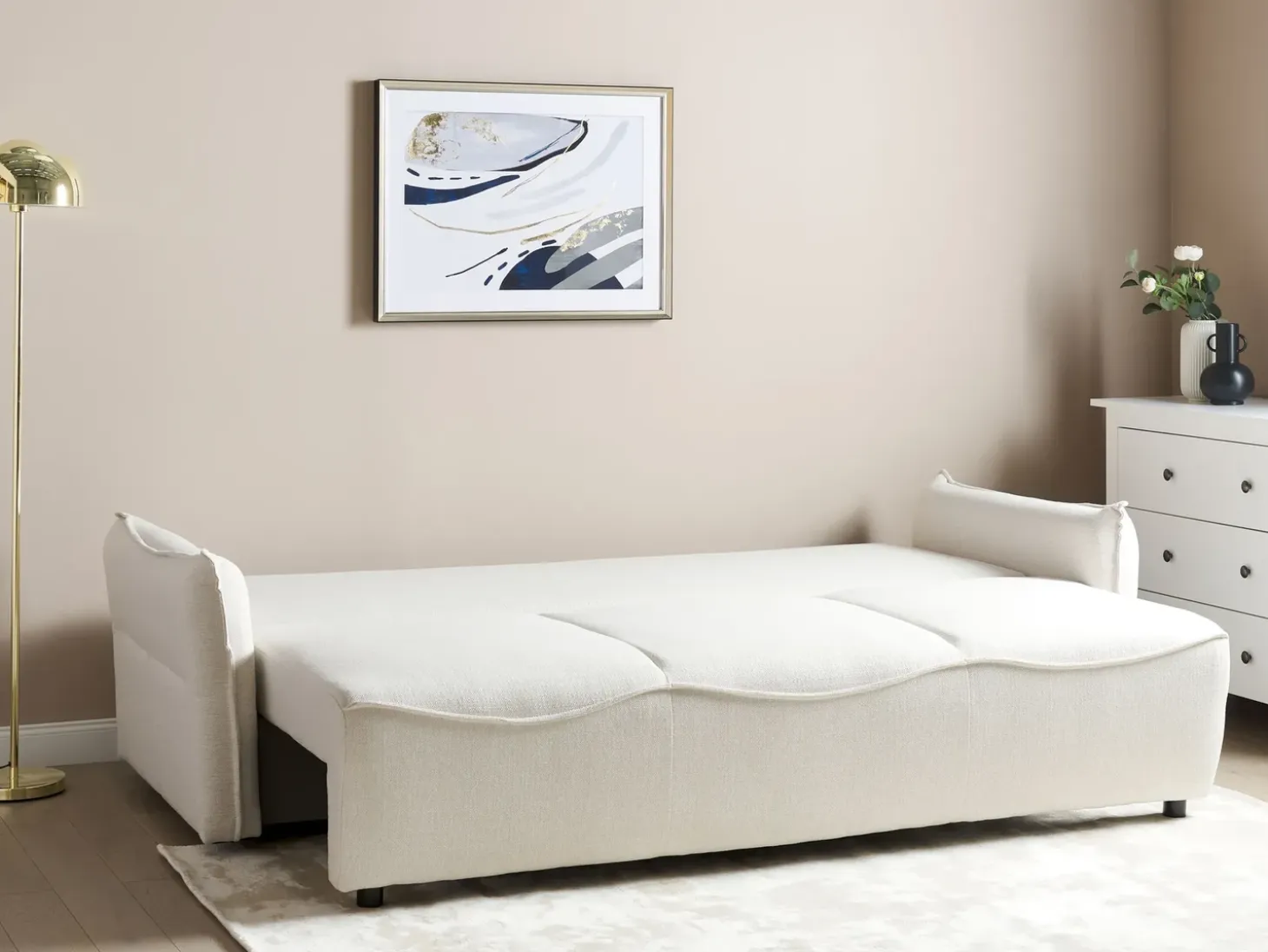 Discount Sofa rozkładana dla 3 osób KRAMA Złamana biel ze schowkiem Sofy Z Funkcją Spania|Wszystkie Sofy