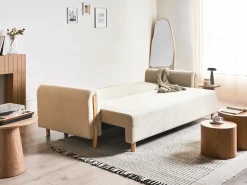 Hot Sofa rozkładana dla 3 osób KVAM Boucle Jasnobeżowy ze schowkiem Sofy Z Funkcją Spania|Wszystkie Sofy