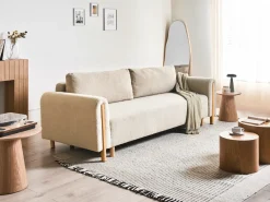 Hot Sofa rozkładana dla 3 osób KVAM Boucle Jasnobeżowy ze schowkiem Sofy Z Funkcją Spania|Wszystkie Sofy