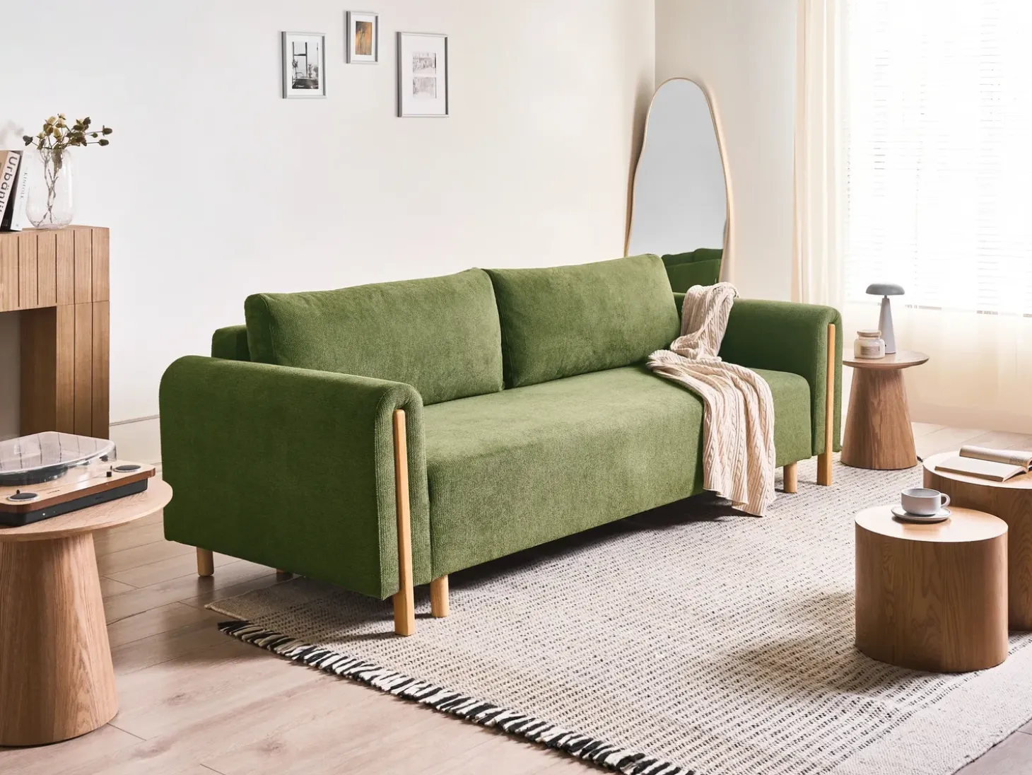 New Sofa rozkładana dla 3 osób KVAM Zielony ze schowkiem Sofy Z Funkcją Spania|Wszystkie Sofy