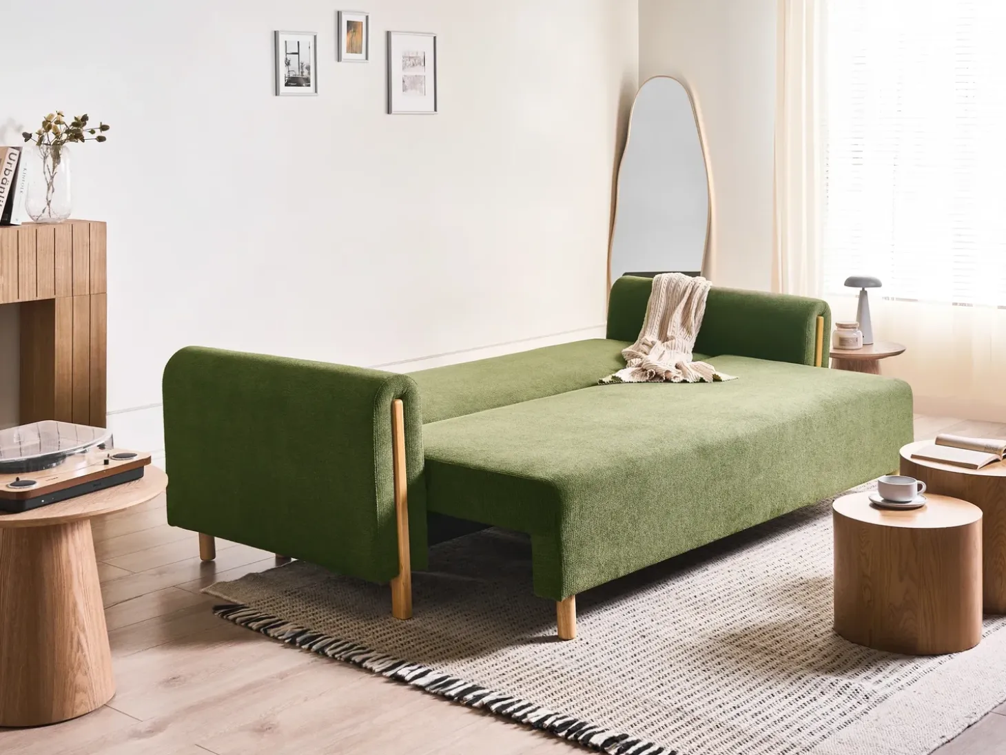 New Sofa rozkładana dla 3 osób KVAM Zielony ze schowkiem Sofy Z Funkcją Spania|Wszystkie Sofy