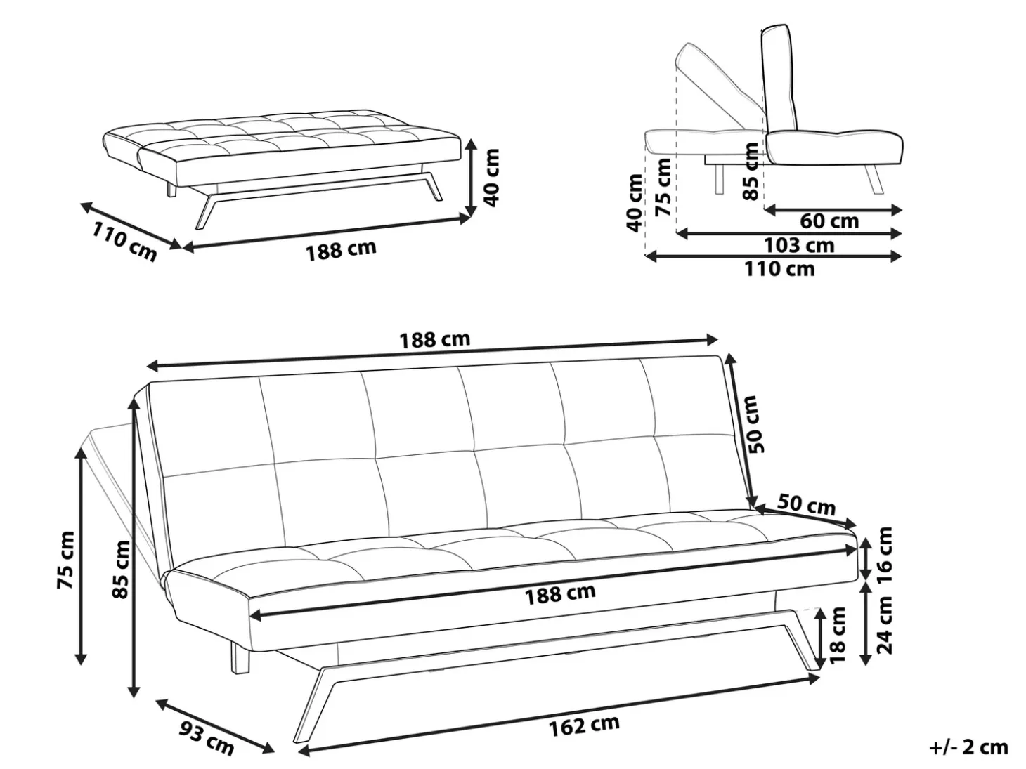 Sofa rozkładana dla 3 osób LEEDS Kolorowy