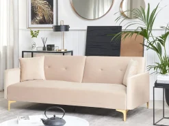 Best Sofa rozkładana dla 3 osób LUCAN Welur Beżowy Sofy Z Funkcją Spania|Wszystkie Sofy
