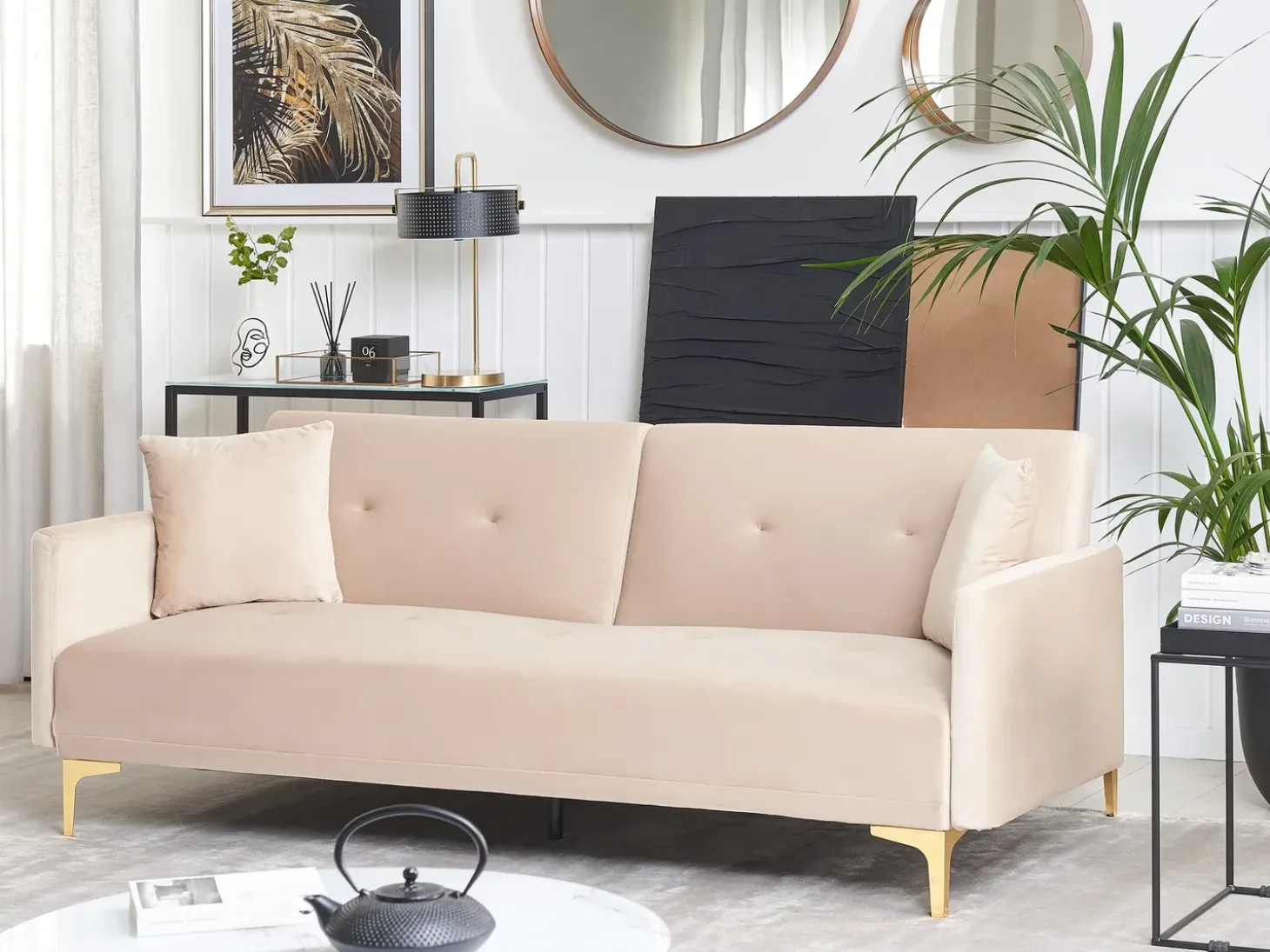 Best Sofa rozkładana dla 3 osób LUCAN Welur Beżowy Sofy Z Funkcją Spania|Wszystkie Sofy