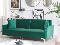 Clearance Sofa rozkładana dla 3 osób LUCAN Welur Szmaragdowy Sofy Z Funkcją Spania|Wszystkie Sofy