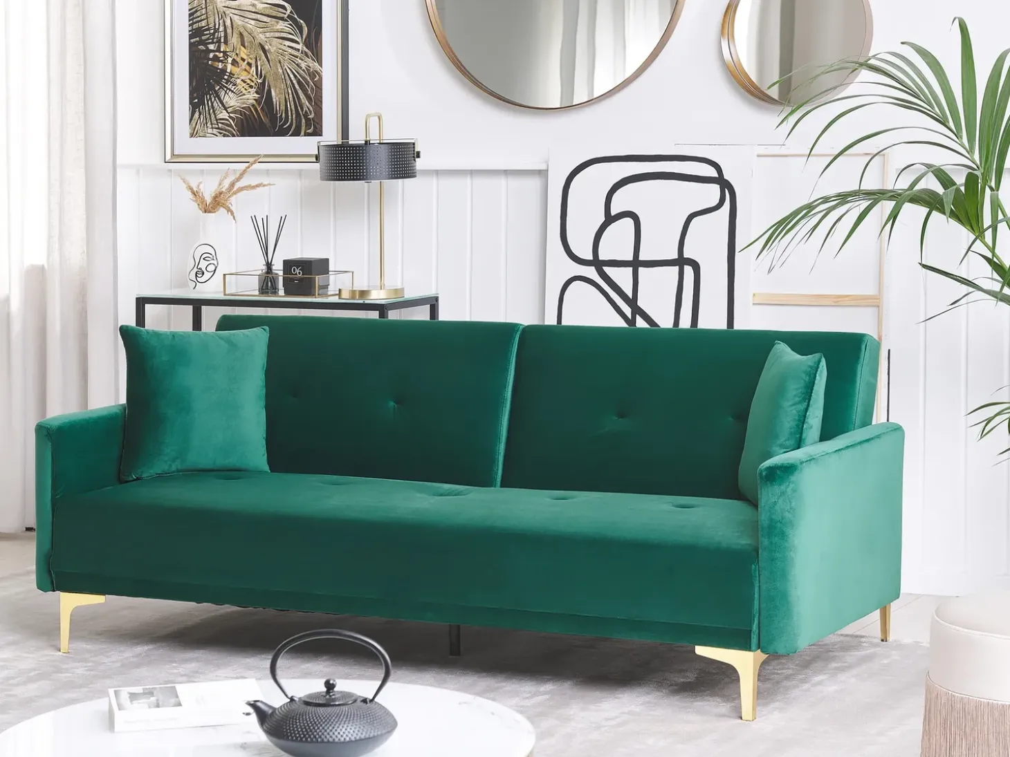 Clearance Sofa rozkładana dla 3 osób LUCAN Welur Szmaragdowy Sofy Z Funkcją Spania|Wszystkie Sofy