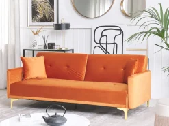 Online Sofa rozkładana dla 3 osób LUCAN Welur Pomarańczowy Sofy Z Funkcją Spania|Wszystkie Sofy
