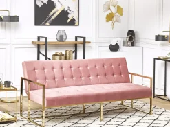 Best Sofa rozkładana dla 3 osób MARSTAL Welur Różowy Sofy Z Funkcją Spania|Wszystkie Sofy