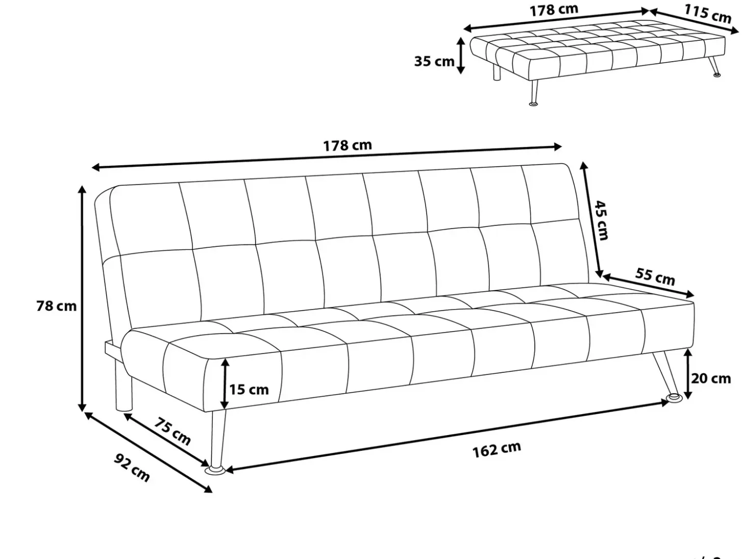 Sofa rozkładana dla 3 osób OLSKER Welur Jasnoszary