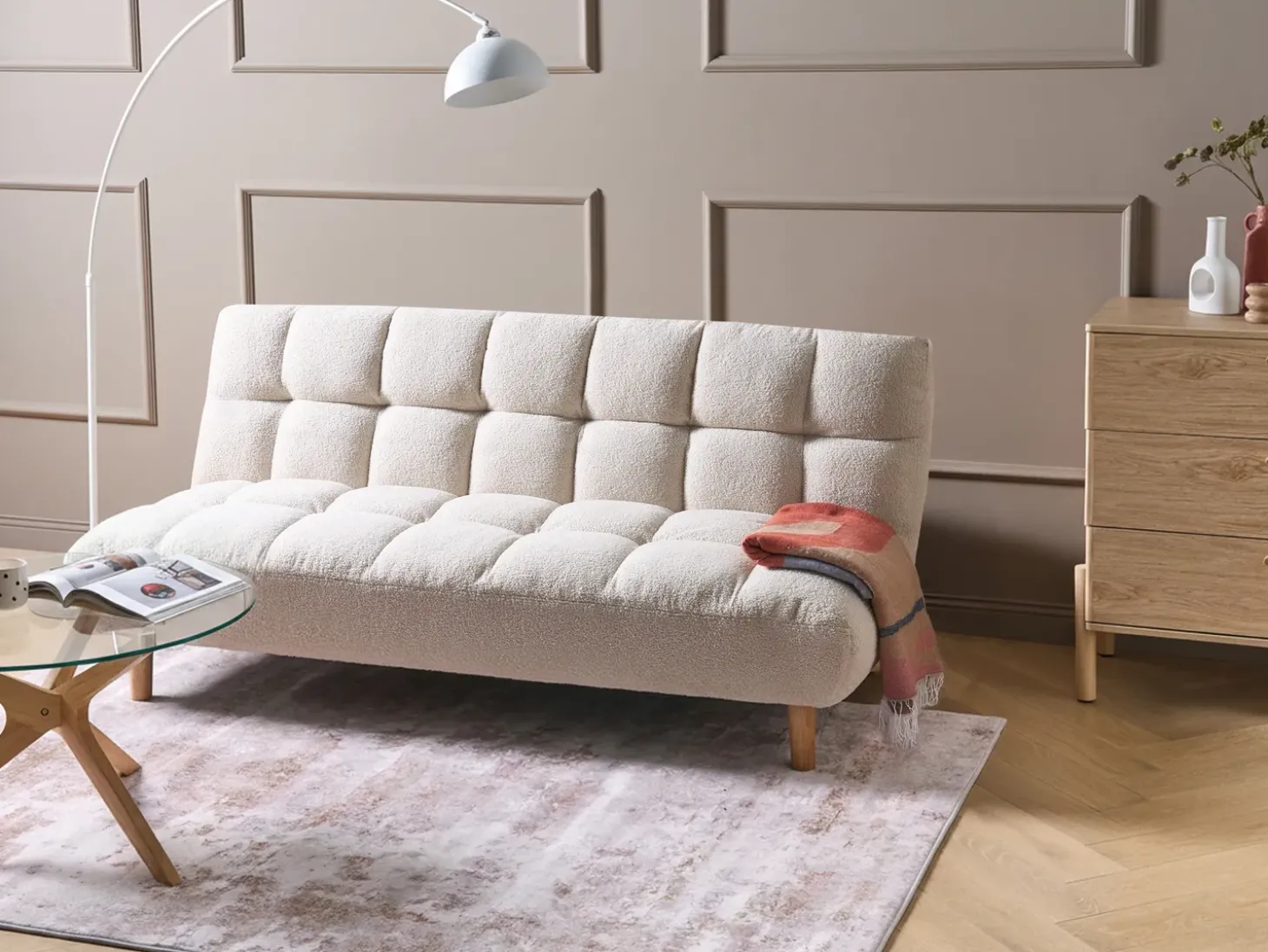 New Sofa rozkładana dla 2 osób RISOR Boucle Złamana biel Sofy Z Funkcją Spania|Wszystkie Sofy