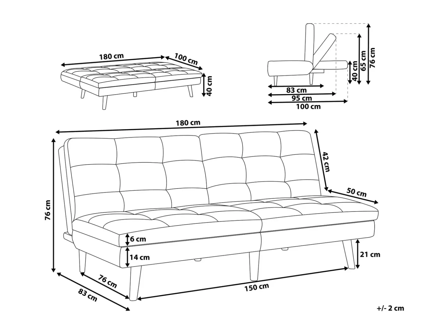 Sofa rozkładana dla 3 osób RONNE Jasnoszary