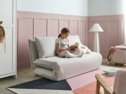 Hot Sofa rozkładana dla 2 osób ROROS Len syntetyczny Złamana biel Dzieci Sofy Z Funkcją Spania|Wszystkie Sofy
