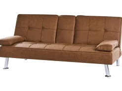 Online Sofa rozkładana dla 3 osób ROXEN Ekoskóra Złoty brąz Sofy Skórzane|Sofy Z Funkcją Spania