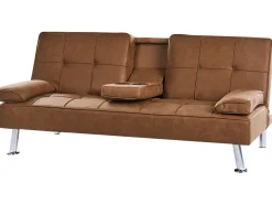 Online Sofa rozkładana dla 3 osób ROXEN Ekoskóra Złoty brąz Sofy Skórzane|Sofy Z Funkcją Spania