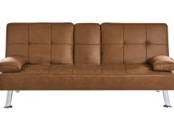 Online Sofa rozkładana dla 3 osób ROXEN Ekoskóra Złoty brąz Sofy Skórzane|Sofy Z Funkcją Spania
