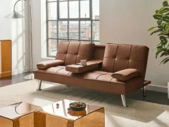 Online Sofa rozkładana dla 3 osób ROXEN Ekoskóra Złoty brąz Sofy Skórzane|Sofy Z Funkcją Spania