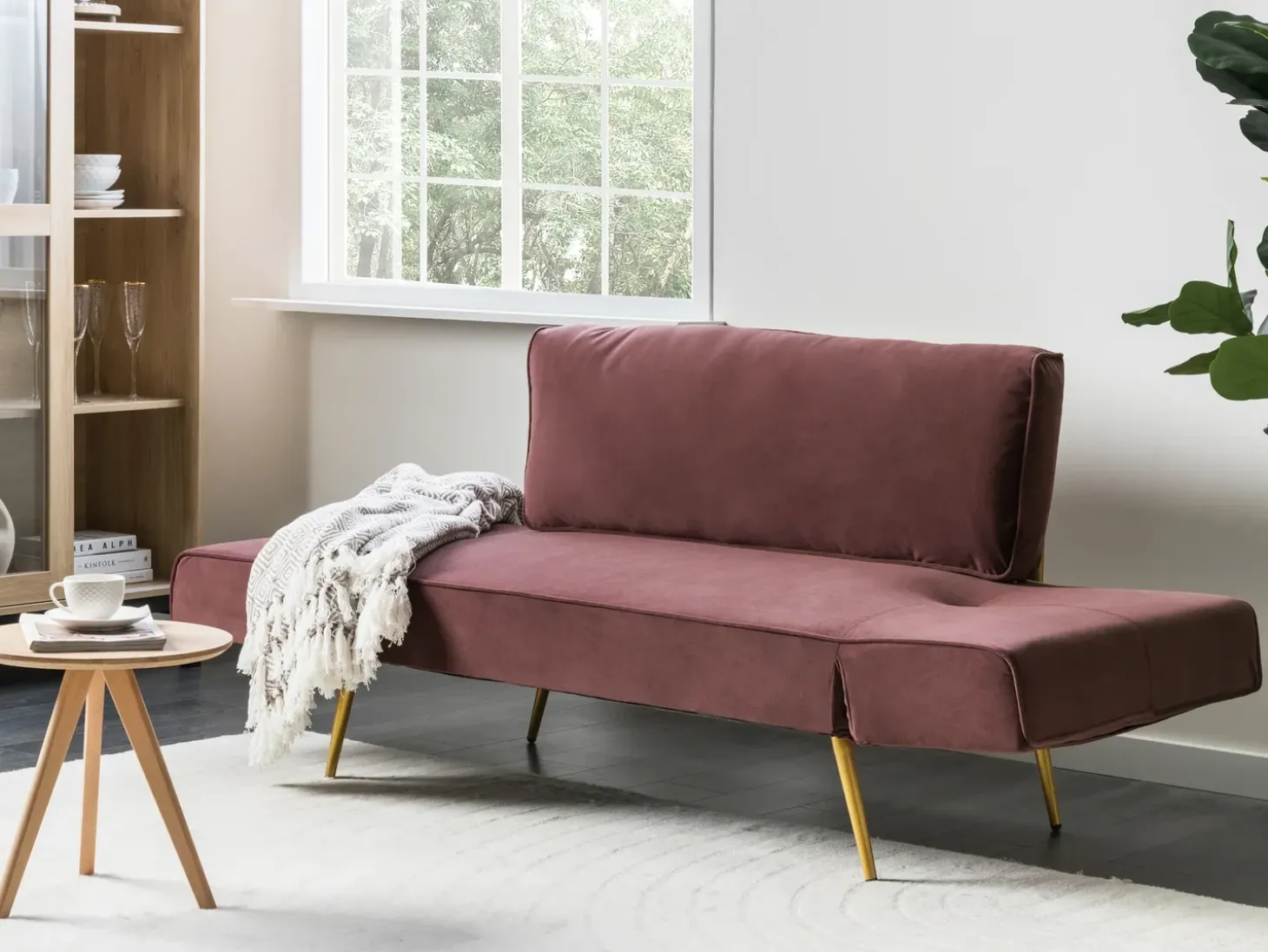 Online Sofa rozkładana dla 2 osób SAARELA Welur Różowy Sofy Z Funkcją Spania|Wszystkie Sofy