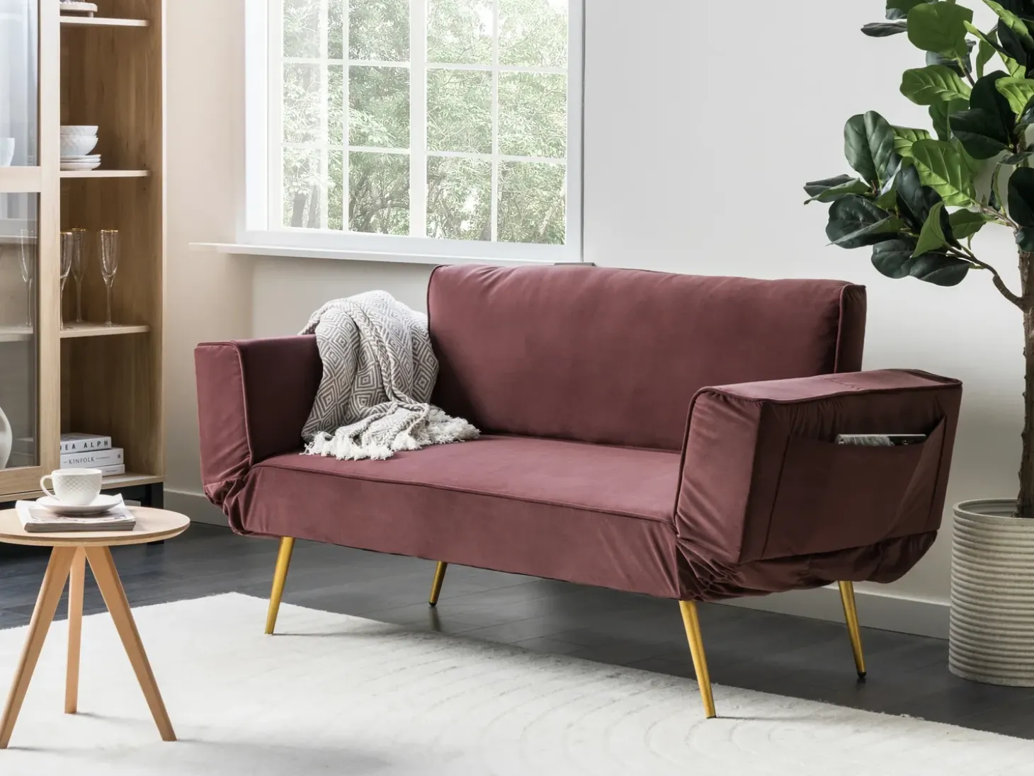 Online Sofa rozkładana dla 2 osób SAARELA Welur Różowy Sofy Z Funkcją Spania|Wszystkie Sofy