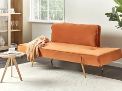 Sofa rozkładana dla 2 osób SAARELA Welur Pomarańczowy Sofy Z Funkcją Spania|Wszystkie Sofy