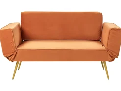 Sofa rozkładana dla 2 osób SAARELA Welur Pomarańczowy Sofy Z Funkcją Spania|Wszystkie Sofy