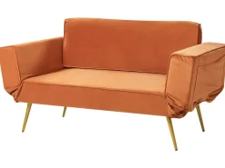 Sofa rozkładana dla 2 osób SAARELA Welur Pomarańczowy Sofy Z Funkcją Spania|Wszystkie Sofy