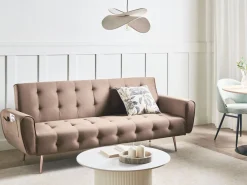 Outlet Sofa rozkładana dla 3 osób SELNES Welur Brązowy Sofy Z Funkcją Spania|Wszystkie Sofy
