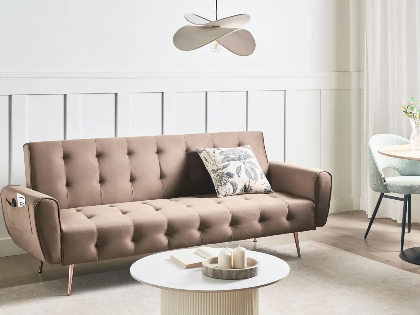 Outlet Sofa rozkładana dla 3 osób SELNES Welur Brązowy Sofy Z Funkcją Spania|Wszystkie Sofy