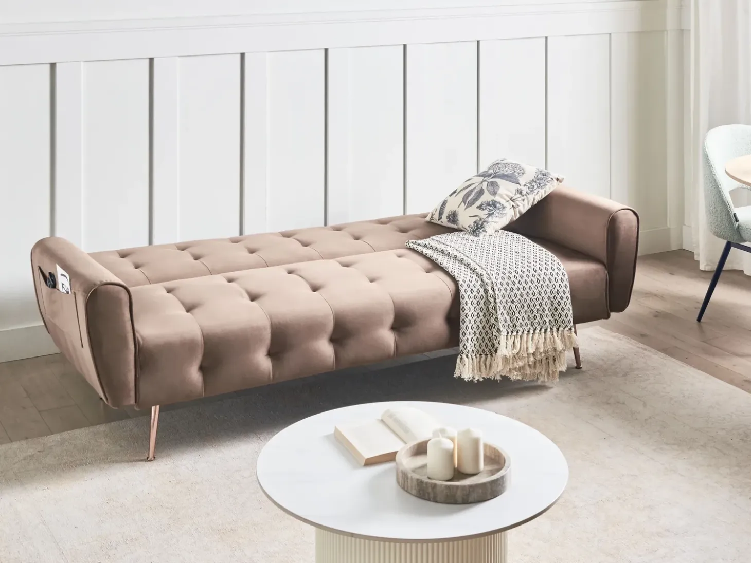 Outlet Sofa rozkładana dla 3 osób SELNES Welur Brązowy Sofy Z Funkcją Spania|Wszystkie Sofy