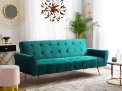 Sofa rozkładana dla 3 osób SELNES Welur Szmaragdowy