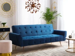 Sofa rozkładana dla 3 osób SELNES Welur Granatowy