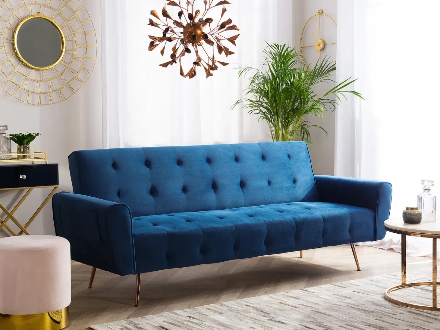 Sofa rozkładana dla 3 osób SELNES Welur Granatowy