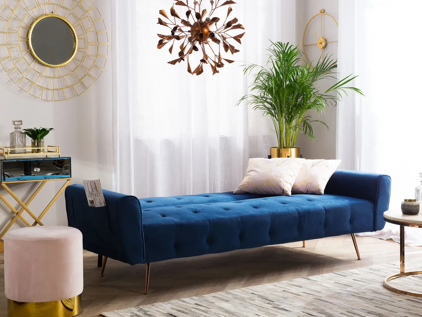 Sofa rozkładana dla 3 osób SELNES Welur Granatowy