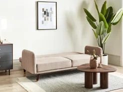 Sale Sofa rozkładana dla 3 osób SENJA Len syntetyczny Jasnobrązowy Sofy Z Funkcją Spania|Wszystkie Sofy