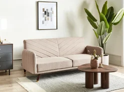Sale Sofa rozkładana dla 3 osób SENJA Len syntetyczny Jasnobrązowy Sofy Z Funkcją Spania|Wszystkie Sofy