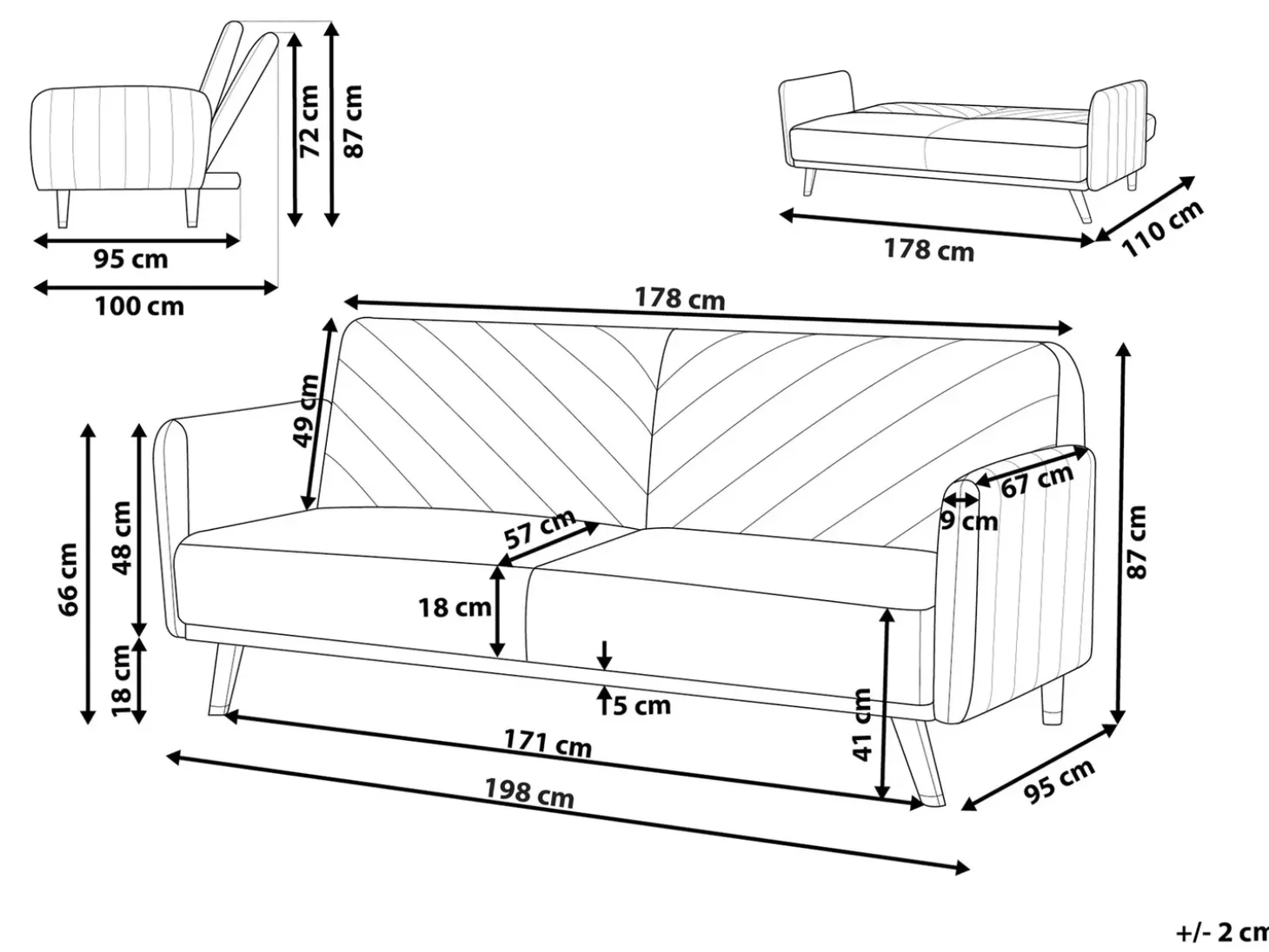 Discount Sofa rozkładana dla 3 osób SENJA Czarny Sofy Z Funkcją Spania|Wszystkie Sofy