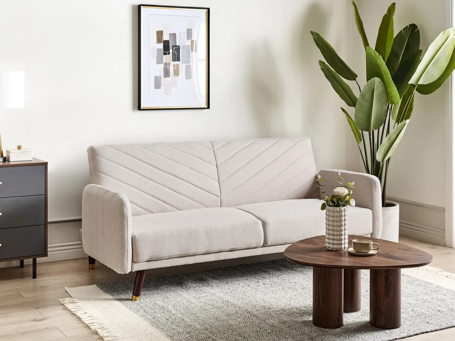 Sale Sofa rozkładana dla 3 osób SENJA Len syntetyczny Jasnobeżowy Sofy Z Funkcją Spania|Wszystkie Sofy