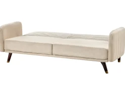 Outlet Sofa rozkładana dla 3 osób SENJA Welur Beżowy Sofy Z Funkcją Spania|Wszystkie Sofy