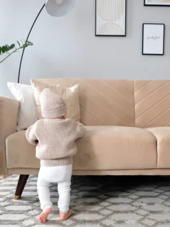 Outlet Sofa rozkładana dla 3 osób SENJA Welur Beżowy Sofy Z Funkcją Spania|Wszystkie Sofy