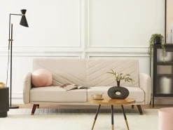 Outlet Sofa rozkładana dla 3 osób SENJA Welur Beżowy Sofy Z Funkcją Spania|Wszystkie Sofy