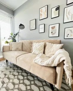 Outlet Sofa rozkładana dla 3 osób SENJA Welur Beżowy Sofy Z Funkcją Spania|Wszystkie Sofy