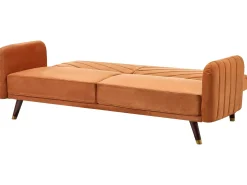 Discount Sofa rozkładana dla 3 osób SENJA Welur Pomarańczowy Sofy Z Funkcją Spania|Wszystkie Sofy
