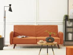 Discount Sofa rozkładana dla 3 osób SENJA Welur Pomarańczowy Sofy Z Funkcją Spania|Wszystkie Sofy