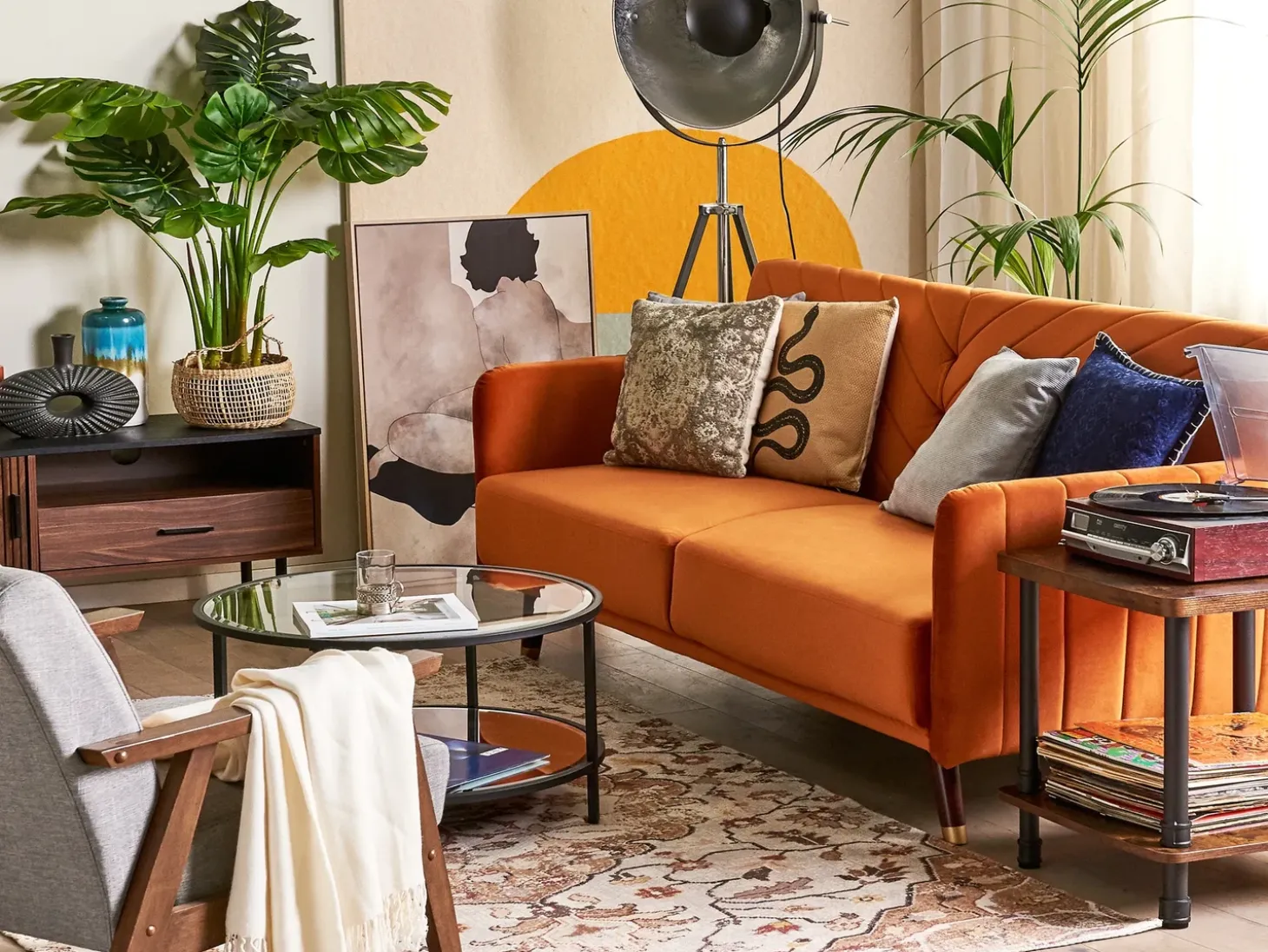 Discount Sofa rozkładana dla 3 osób SENJA Welur Pomarańczowy Sofy Z Funkcją Spania|Wszystkie Sofy