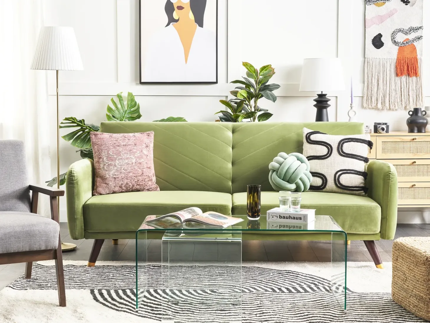 Online Sofa rozkładana dla 3 osób SENJA Welur Oliwkowy Sofy Z Funkcją Spania|Wszystkie Sofy