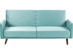 Best Sofa rozkładana dla 3 osób SENJA Welur Błękitny Sofy Z Funkcją Spania|Wszystkie Sofy