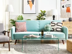 Best Sofa rozkładana dla 3 osób SENJA Welur Błękitny Sofy Z Funkcją Spania|Wszystkie Sofy